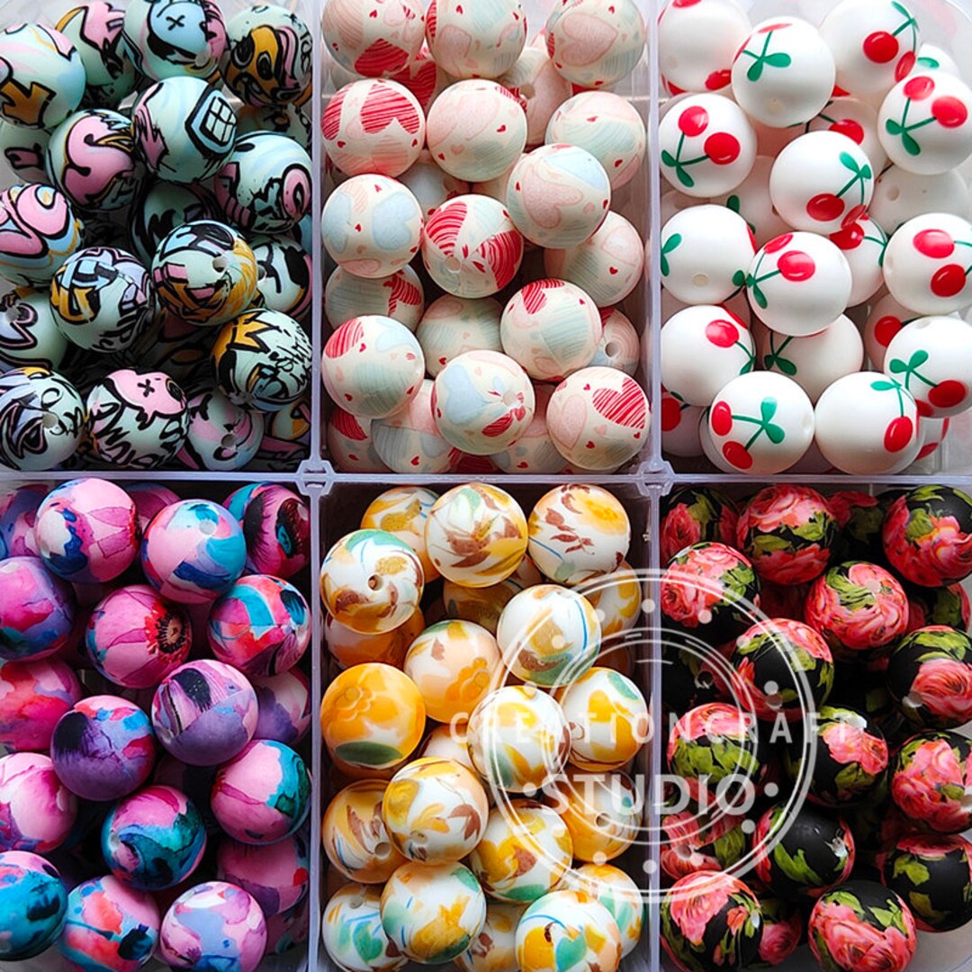 Bulk Beads, 15mm Round Silicone Beads, Jewelry Making Beads, Print Loose Silicone Beads, DIY