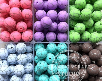 Crack Beads, 15mm Print Beads, Silicone Loose Beads, Round Silicone Beads, Pearl Beads