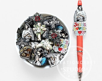 Christian Religious Assorted Acrylic Focal Beads,Jesus Cross Shape Flat Beads DIY Pen
