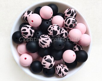 Cow Print Silicone Beads, 12/15mm Round Silicone Beads, Mixed 3 Color Beads, Bulk Silicone Beads, Jewelry Making, DIY Bracelet