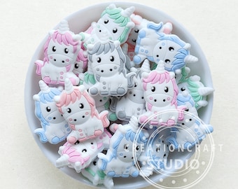 Perline in silicone a forma di unicorno, perline a forma di animali dei cartoni animati, perline in silicone a forma di unicorno da 26*34 mm