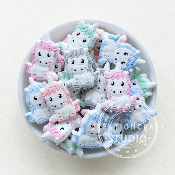 Unicorn Silicone Beads, Cartoon Animal Beads, 26*34mm Silicone Unicorn Beads