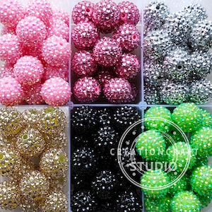 Bolas redondas de resina con diamantes de imitación de 20 mm, con efecto chicle, cuentas acrílicas para bolígrafo.