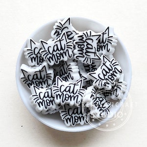 Cat Mom Silicone Beads, Wholesale Focal Silicone Beads, Charm Loose Beads DIY Women Lanyard Necklace Gift