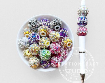 AB Rhinestone Pearl Sparkly Acrylic Jewelry Beads,Fancy Loose Beads for DIY Pen Gift