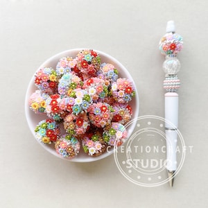 Floral Beads, 20mm Flower Bubblegum Beads, Pen Focal Beads, Chunky Beads