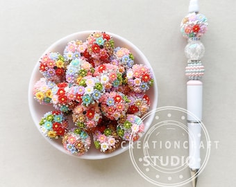 Floral Beads, 20mm Flower Bubblegum Beads, Pen Focal Beads, Chunky Beads