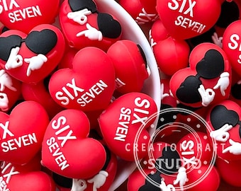 3D Six Seven Heart Beads,Focal Bulk Silicone Beads,DIY Keychain Pen