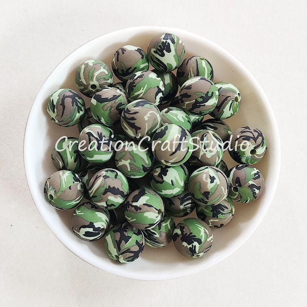 10-100 PCS Silicone Beads, 12/15mm Round Pearl Beads, 14mm Hexagon Camo Print Silicone Beads, Loose Silicone Beads, DIY Necklace Bracelet