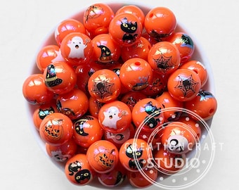UV Halloween 16mm Beads,Ghost Pumpkin Print Acrylic Beads For Jewelry Making DIY Necklace Accessories