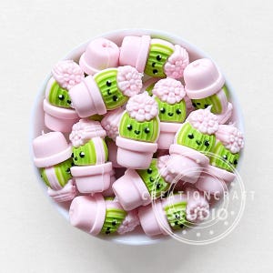 3D Cactus Flowerpot Silicone Beads,Focal Beads for Keychain Making,Bulk Beads DIY Pens