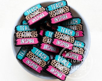 New Teach Love Inspire Silicone Focal Beads,Teacher Focal Beads For Pen,Loose Silicone Beads