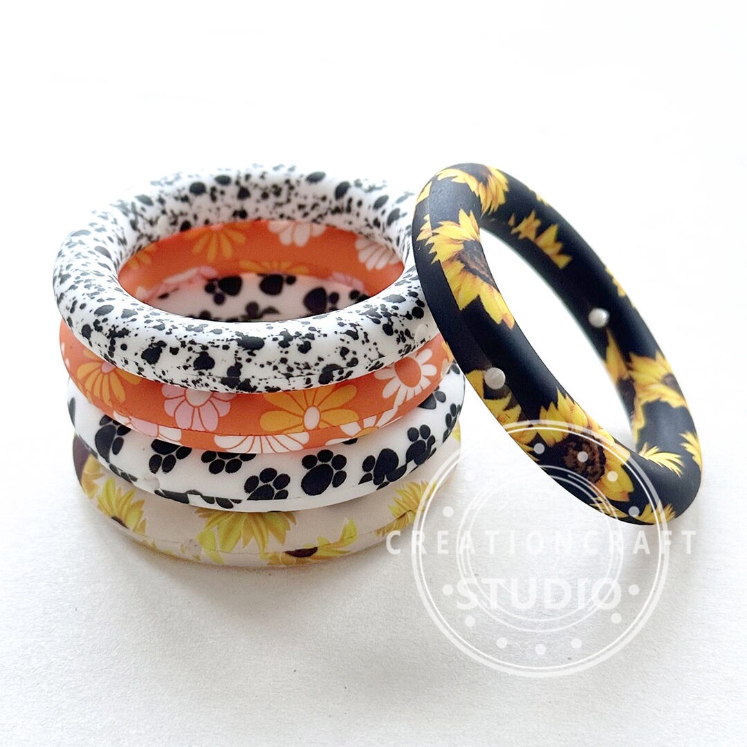 65mm Print Silicone Ring, Round Silicone Loop With 2 Hole, for Car