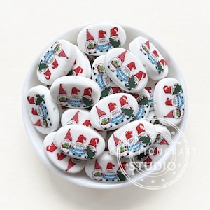 Christmas Gnome Print Silicone Beads, Christmas Beads, Focal Beads