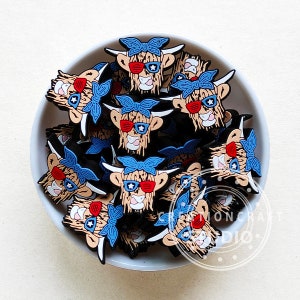 New Independence Day Highland Cow Focal Silicone Beads, Bulk Silicone Beads, Patriotic Beads