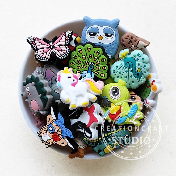 25pcs Assorted Animal Focal Silicone Beads, Mixed Focal Beads, Owl
