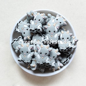 Light Grey Animal Goat Silicone Beads, Bulk Silicone Beads, Jewelry Making, DIY Lanyards Necklace, Wholesale Beads, 25*30mm