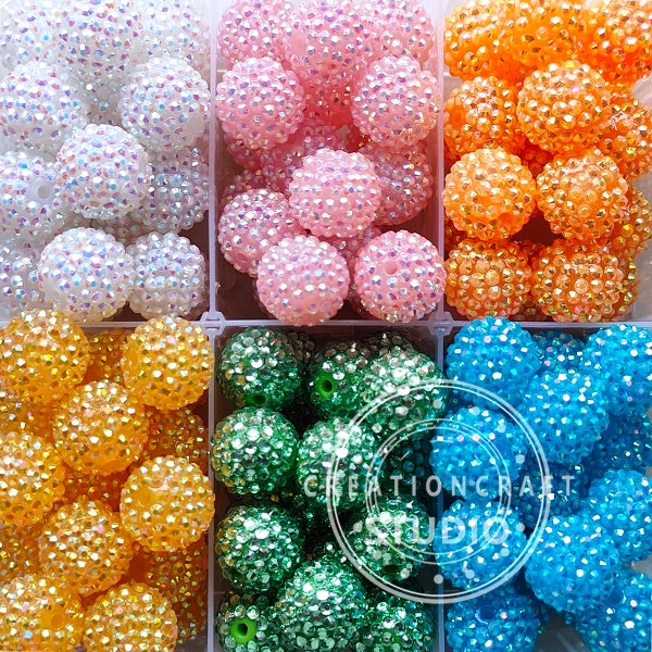 Perles de chewing-gum strass 20 mm, Perles acryliques rondes, Grosses perles de résine, Boule disco