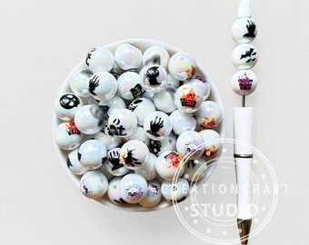 16mm Halloween Print Acrylic Beads,Spooky Ghost Gumball Beads for Beaded Pen