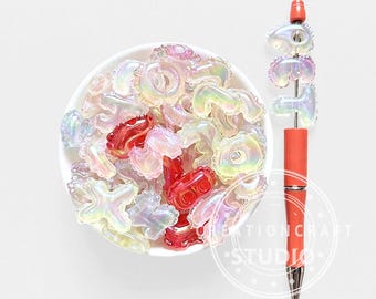 Iridescent Ruffled Clear Alphabet Letter Acrylic Focal Beads Assorted Loose Beads-Random Letters