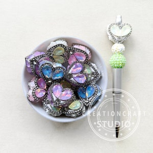Fancy Heart Beads, Bling Crystal Beads For Pen, Rhinestone Flower Polymer Clay Beads