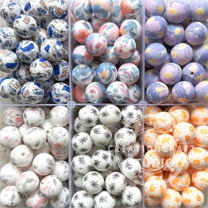 15mm Silicone Print Beads, Round Print Beads, 15mm Silicone Beads, Pearl Ball Beads