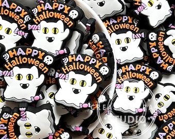 Happy Halloween Ghost Cat Focal Beads, Spooky Loose Beads DIY Beaded Pen