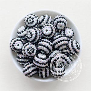 Black White Striped Rhinestone Beads, Bubblegum Beads, Bulk 20mm Chunky Beads, Acrylic Beads for Pen