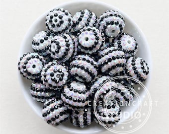 Black White Striped Rhinestone Beads, Bubblegum Beads, Bulk 20mm Chunky Beads, Acrylic Beads for Pen