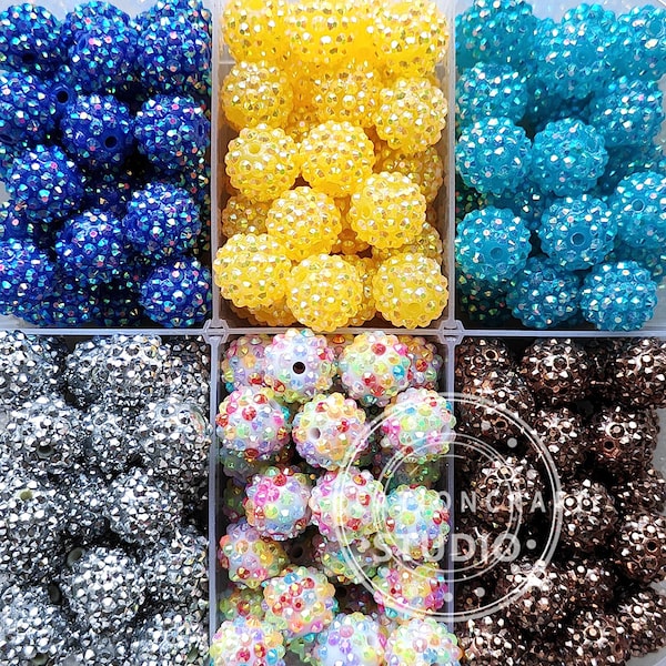 16mm Beads, Rhinestone Bubblegum Beads, Beading Supplies, Acrylic Beads in Bulk, Gumball Beads