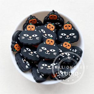 Contas de gato preto de Halloween, contas de silicone de abóbora, contas focais, contas soltas de pingente