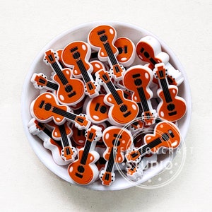 Ukulele Guitar Shape Silicone Beads, 1 - 50Pcs Silicone Beads, 34*18mm, Focal Silicone Beads for Beaded Jewelry