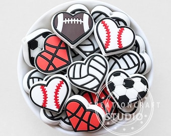 Basketball Baseball Soccer Football Volleyball Focal Beads,Sports Heart Beads for Beaded Keychain