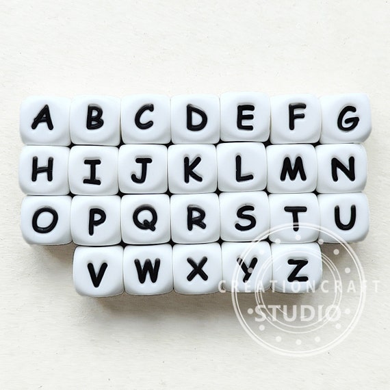 12mm Silicone Letters Beads, English Alphabet Letter Beads, Silicone Loose  Beads, Square Cube Letter Silicone Beads, DIY Keychain Bracelet 
