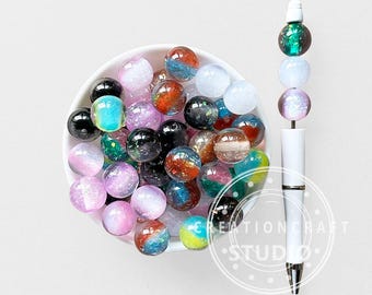 ギャラクシーグラデーショングリッターフレークアクリルボール、光沢のある16mmガムボールビーズDIYジュエリー