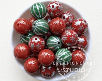 20mm Snowflake Angel Print Acrylic Chunky Bubblegum Beads, Bubblegum Beads in Bulk