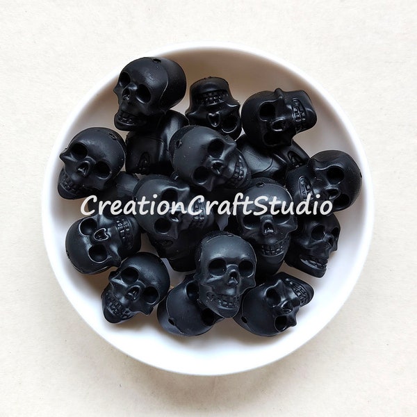 Perles de crâne noir, perle d'espacement de collier de bracelet, fabrication de bijoux de perles de silicone de crâne d'Halloween, 20 * 20 * 15.2mm