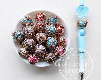 Perles roses 18 mm, focales en acrylique, strass scintillants, perles Bling