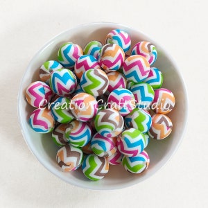 Wave Print Silicone Beads, Round Silicone Beads, 12/15mm Print Silicone Beads, Silicone Beads, Jewelry Beads, DIY Teacher Lanyards Making
