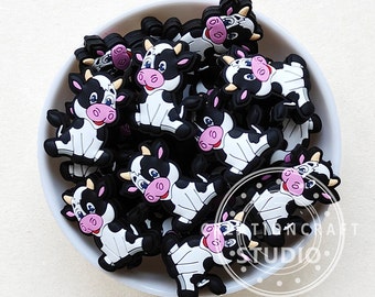 New Animal Cow Focal Silicone Beads, Cute Cow Beads