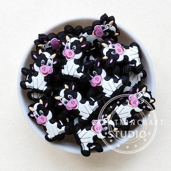 New Animal Cow Focal Silicone Beads, Cute Cow Beads