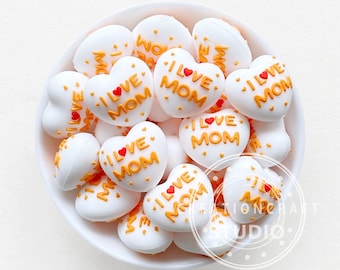 Koraliki 3D Love Heart,Kocham Mamę Silikonowe Koraliki Focal,Korale W Kształcie Serca,Artykuły Koralikowe