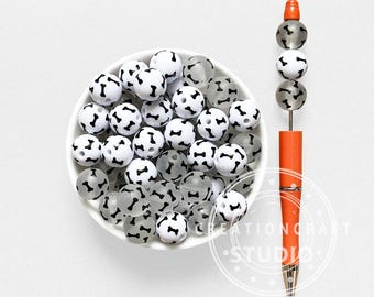 16mm Bone Print  White Clear Frosted Acrylic Round Loose Beads,Gumball Spacer Beads