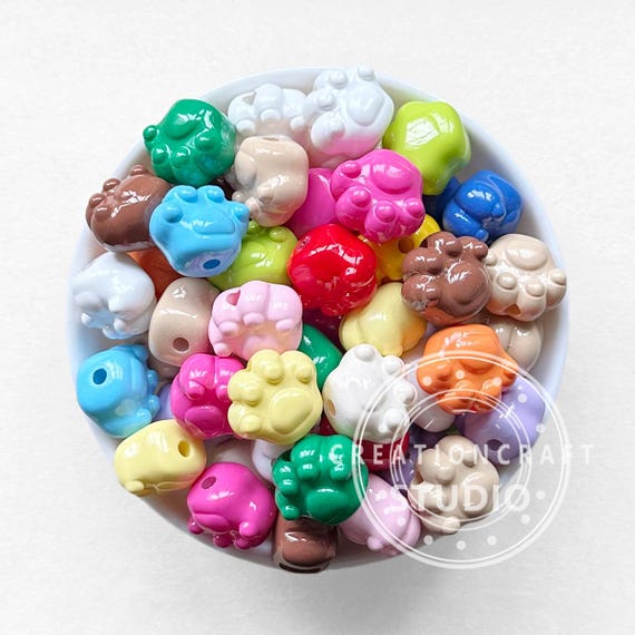 Dog Paw Shape Acrylic Beads,Colorful Acrylic Beads,Mixed Color Loose Beads
