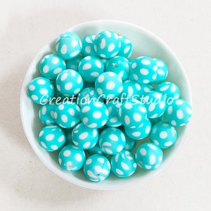 12/15mm Craft Silicone Beads, Blue Dot Print Bead, Round Silicone Beads, Loose Beads, Wholesale Beads, DIY Necklace Jewelry Making