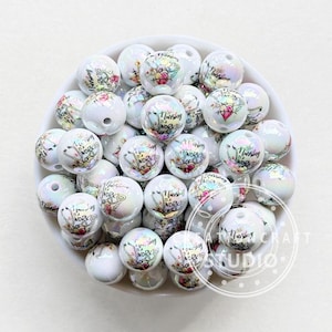 Acrylic Nursing Is A Work Print Beads,16mm Acrylic Beads Bulk,Round Loose Beads,Gumball Beads,UV Loose Beads