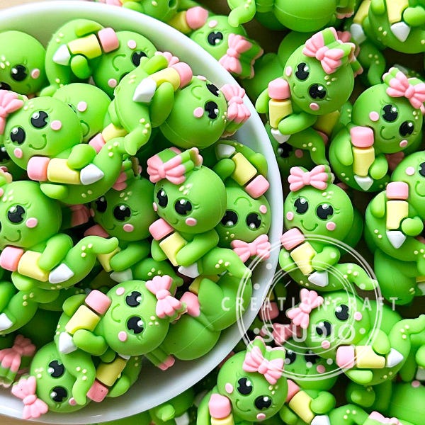 Bolígrafo con forma de ratón de biblioteca con lazo 3D, cuentas de silicona para regalo de profesor.