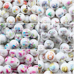 16mm Easter Print Acrylic Beads,Bunny Egg Print Beads,Gumball Acrylic Beads