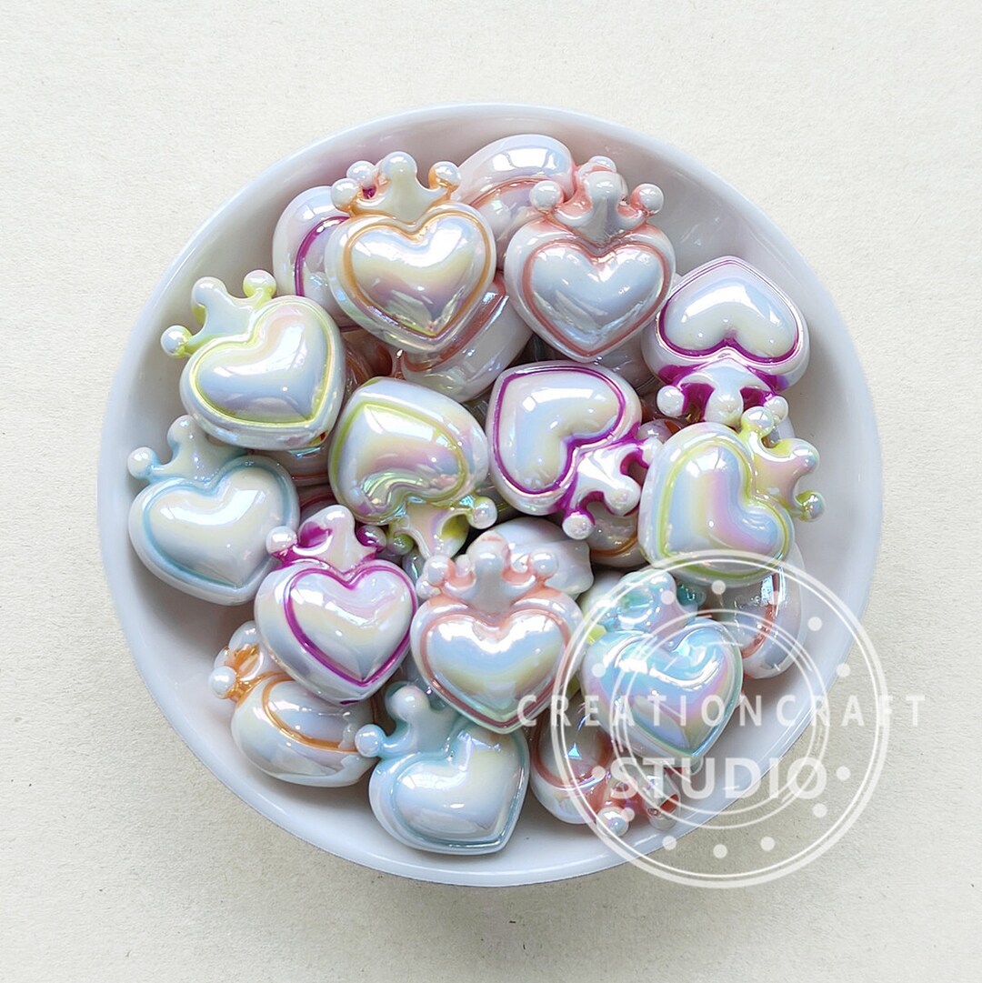 UV Heart Crown Shape Acrylic Focal Beads, Chunky AB Heart Beads ...