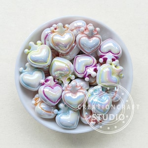 UV Heart Crown Shape Acrylic Focal Beads, Chunky AB Heart Beads, Bubblegum Beads